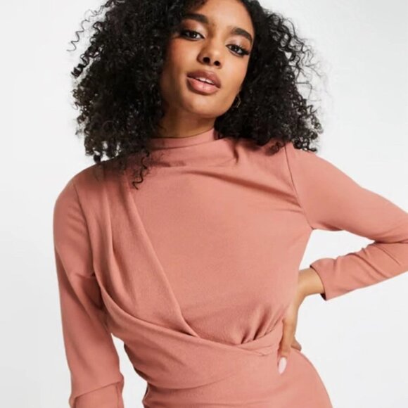 ASOS DESIGN Mauve Twist Front Bodycon Midi Dress – Like New - Picture 3 of 9